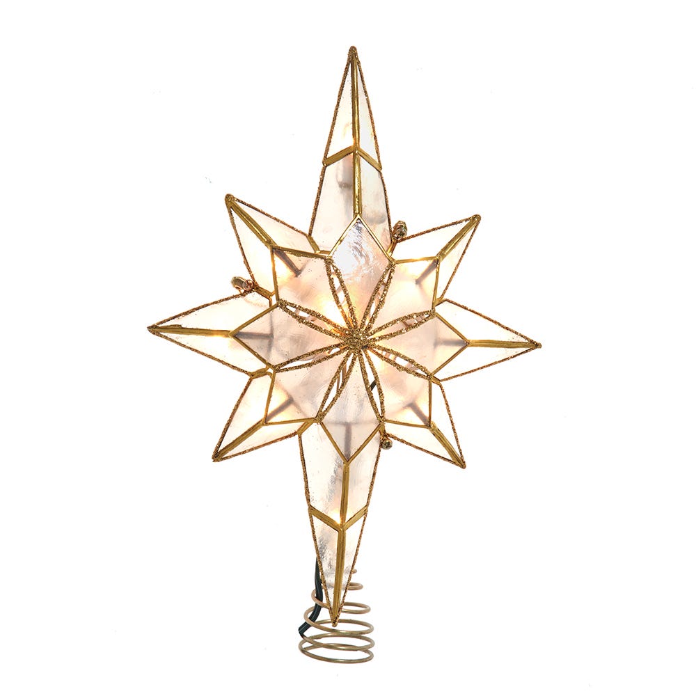 Kurt Adler 11.42-Inch UL 10-Light Gold Glittered Capiz Bethlehem Star Tree Topper